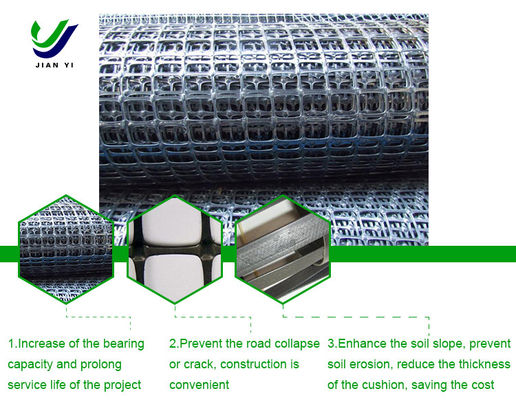 Eğim koruma ve temel güçlendirme için 4m~5m Biaxial Plastik Geogrid