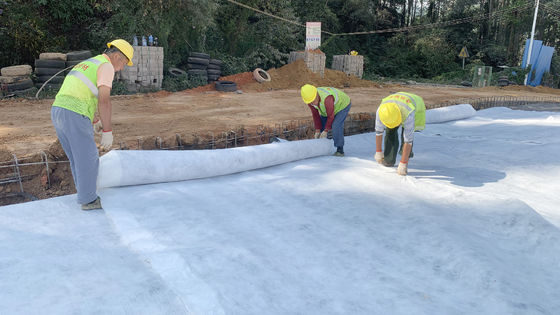 100-800g/m2 ağırlığında ve ağır inşaat mühendisliği için mükemmel asit ve alkali dayanıklılığı olan yüksek uzatma poliester dokunulmamış jeotekstil