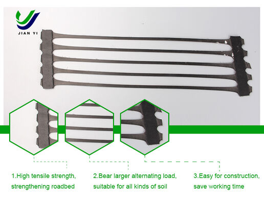 Yüksek germe dayanıklılığı ve yol ve demiryolu alt katmanı takviyeinde güçlü taşıma kapasitesi için UV direnci olan tek eksenli jeogrid